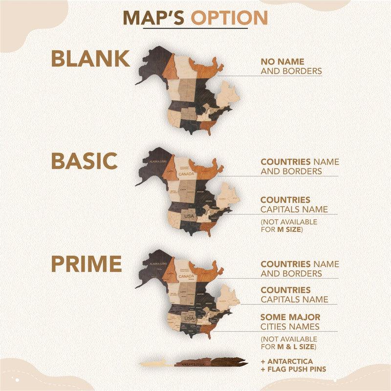 2D Wooden World Map Pecan Basic - WoodenTwist