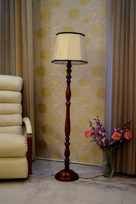 Mango Wood Floor Lamp (Royal Brown & Black with Cylindrical Shade) - WoodenTwist