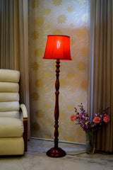 Floor Lamp Red & Brown with Conical Shade (Bulb Not Included) - WoodenTwist