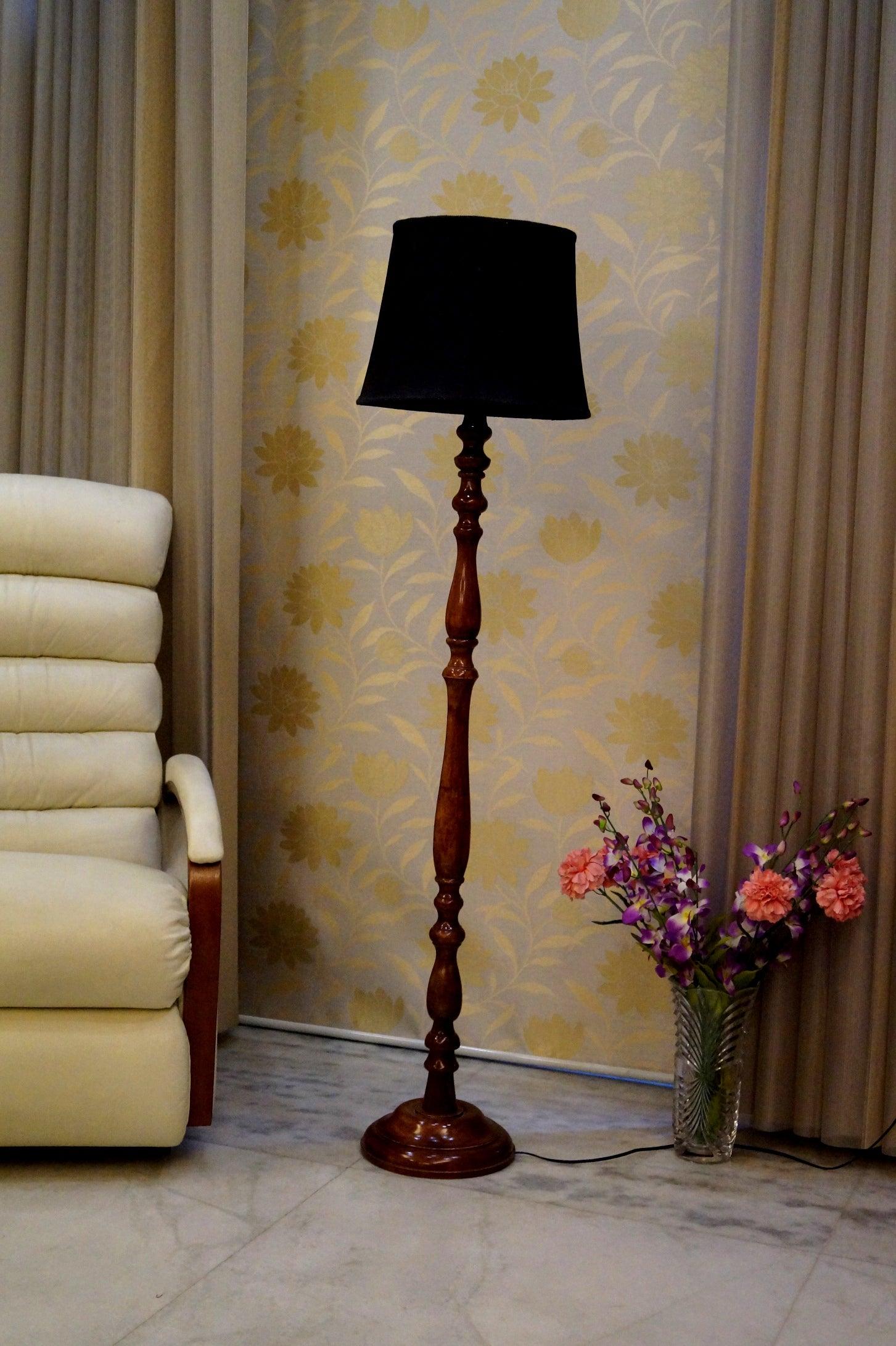 Floor Lamp Black & Brown with Conical Shade (Bulb Not Included) - WoodenTwist