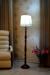 Floor Lamp Cream & Brown with Drum Shade (Bulb Not Included) - WoodenTwist