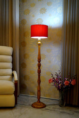 Floor Lamp Red & Brown with Cylindrical Shade (Bulb Not Included) - WoodenTwist