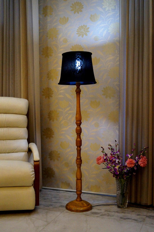 Floor Lamp Black & Brown with Cylindrical Shade (Bulb Not Included) - WoodenTwist
