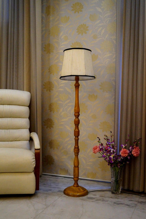Floor Lamp Cream & Brown with Cylindrical Shade (Bulb Not Included) - WoodenTwist