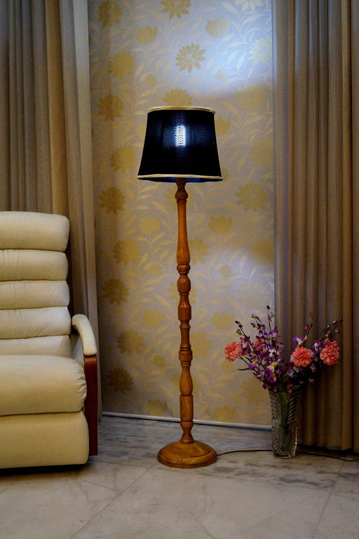 Floor Lamp Black & Brown with Conical Shade (Bulb Not Included) - WoodenTwist