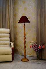 Floor Lamp Maroon & Brown with Conical Shade (Bulb Not Included) - WoodenTwist