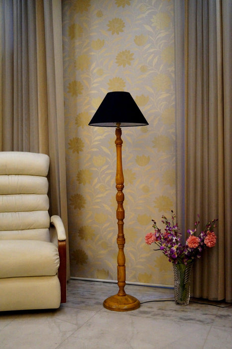 Floor Lamp Black & Brown with Conical Shade (Bulb Not Included) - WoodenTwist