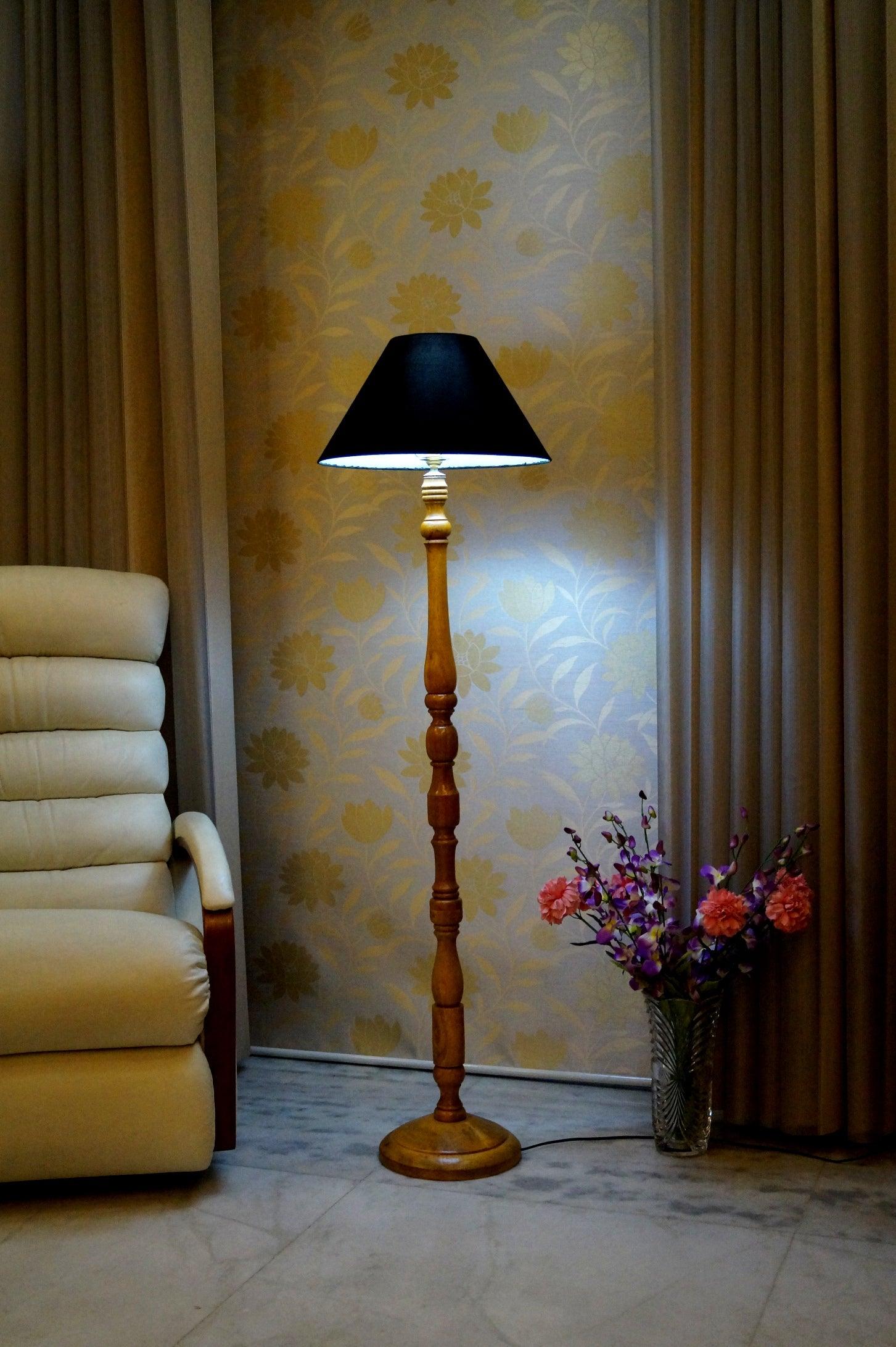 Floor Lamp Black & Brown with Conical Shade (Bulb Not Included) - WoodenTwist