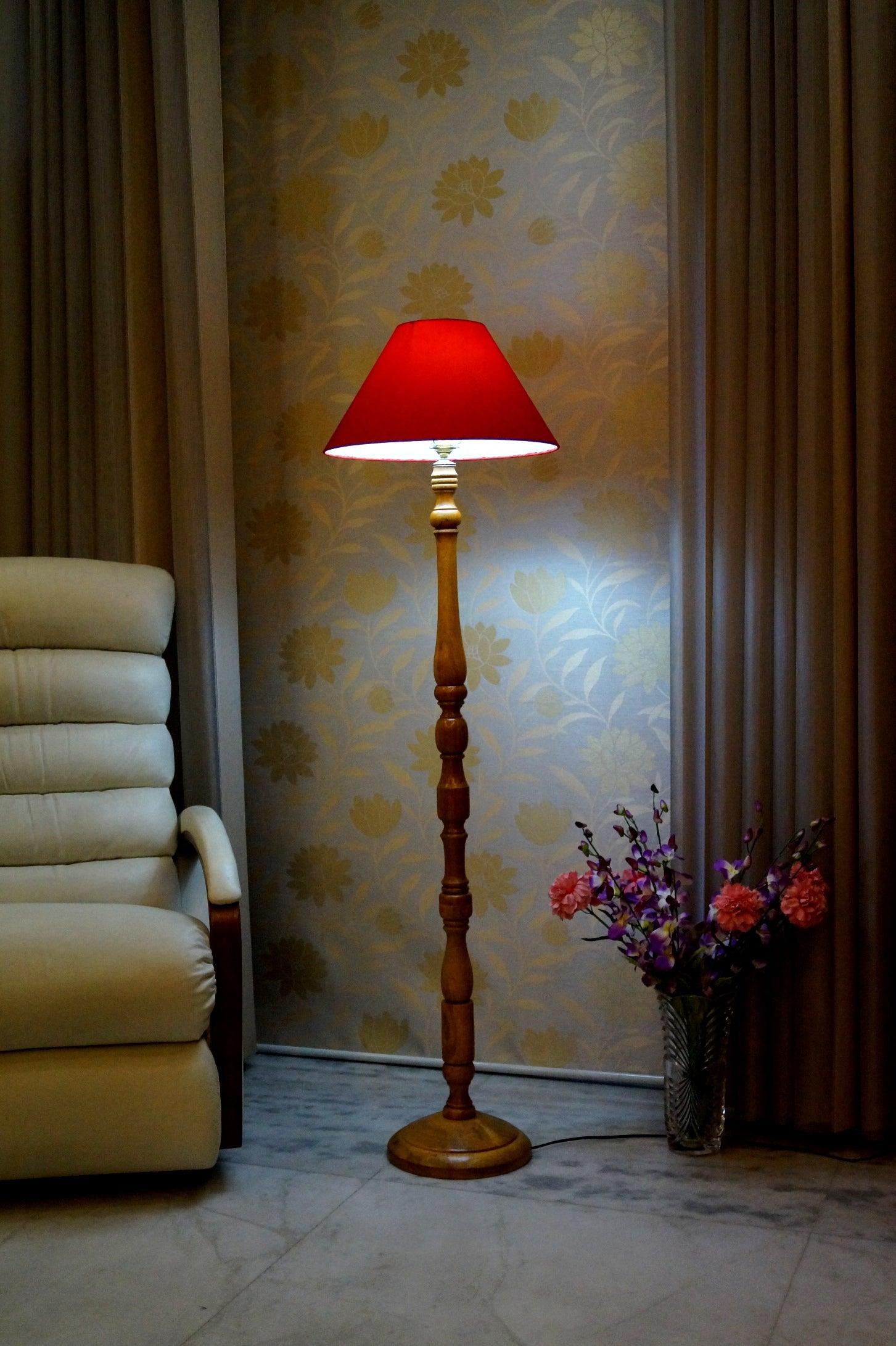 Floor Lamp Red & Brown with Conical Shade (Bulb Not Included) - WoodenTwist