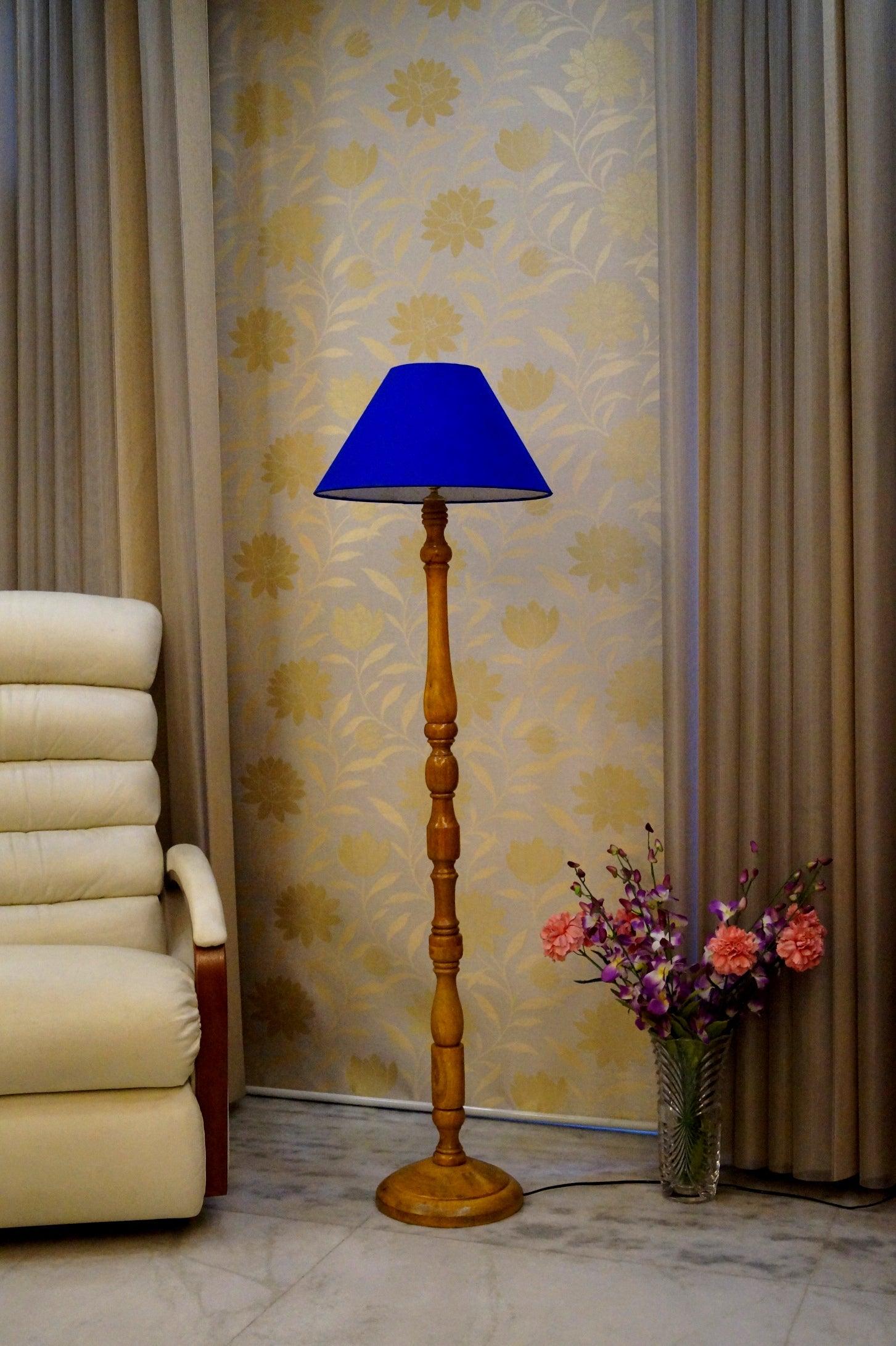 Floor Lamp Blue & Brown with Conical Shade (Bulb Not Included) - WoodenTwist