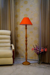 Floor Lamp Orange & Brown with Conical Shade (Bulb Not Included) - WoodenTwist