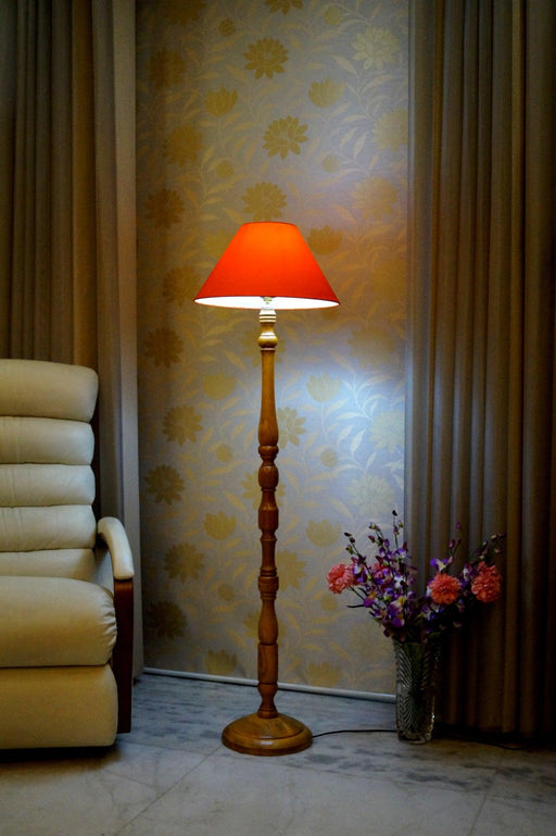 Floor Lamp Orange & Brown with Conical Shade (Bulb Not Included) - WoodenTwist