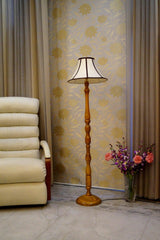 Floor Lamp Cream & Brown with Conical Shade (Bulb Not Included) - WoodenTwist