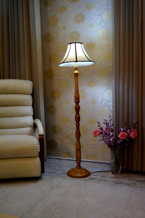 Floor Lamp Cream & Brown with Conical Shade (Bulb Not Included) - WoodenTwist
