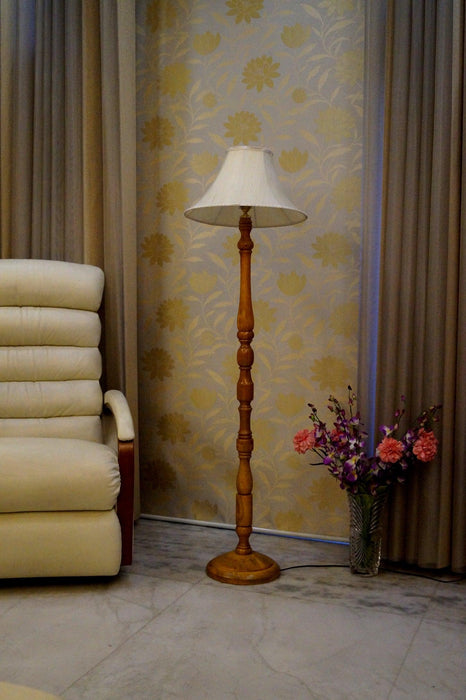Floor Lamp Cream & Brown with Conical Shade (Bulb Not Included) - WoodenTwist