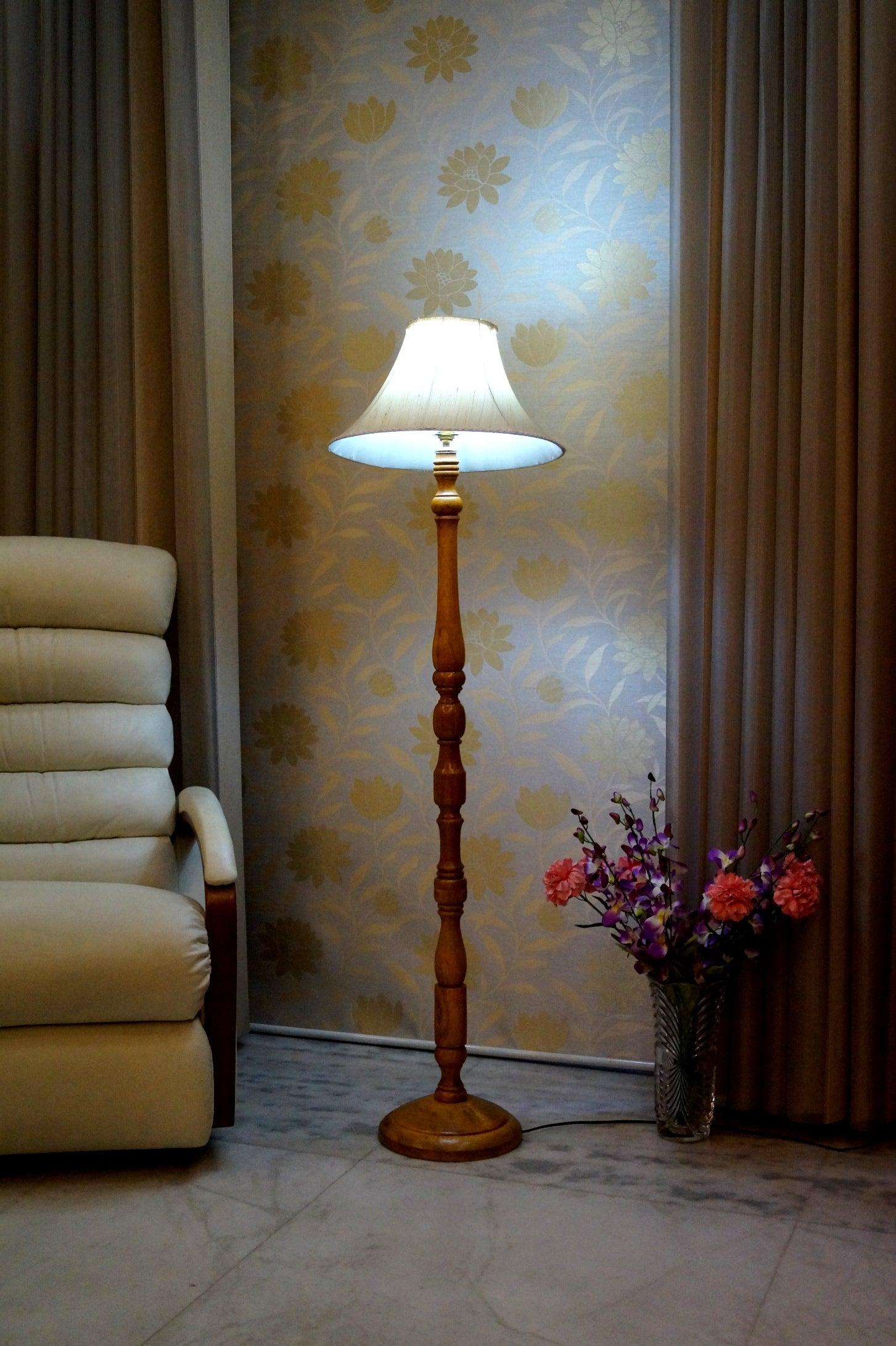 Floor Lamp Cream & Brown with Conical Shade (Bulb Not Included) - WoodenTwist