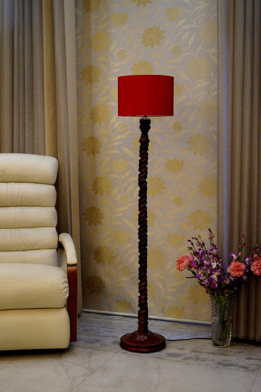 Floor Lamp Brown & Red with Drum Shade (Bulb Not Included) - WoodenTwist