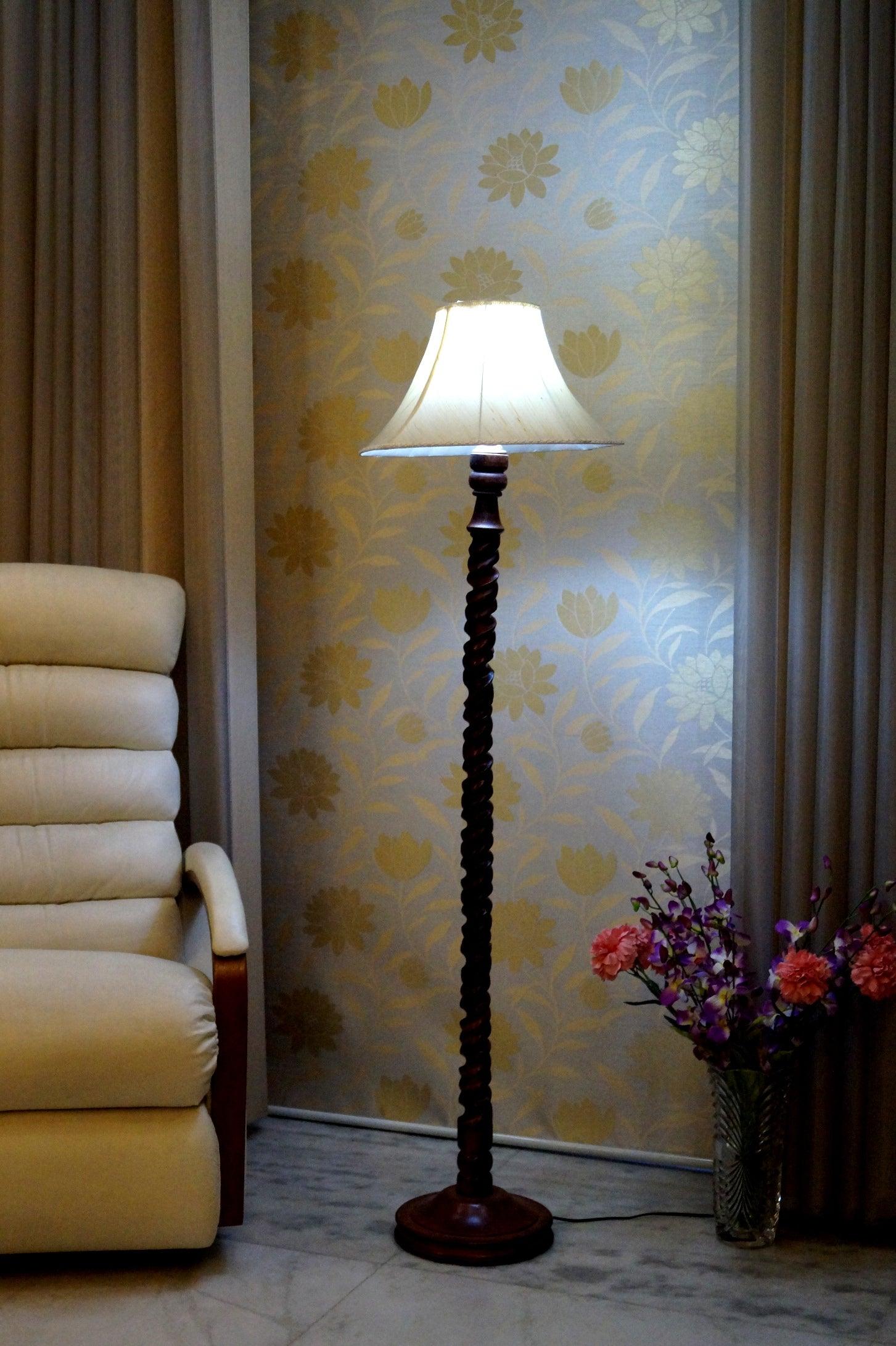 Floor Lamp Dark Brown & Cream with Conical Shade (Bulb Not Included) - WoodenTwist