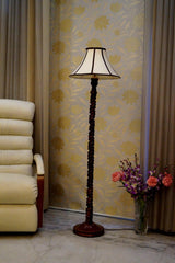 Floor Lamp Dark Brown & White with Conical Shade (Bulb Not Included) - WoodenTwist