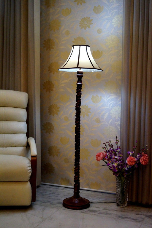 Floor Lamp Dark Brown & White with Conical Shade (Bulb Not Included) - WoodenTwist