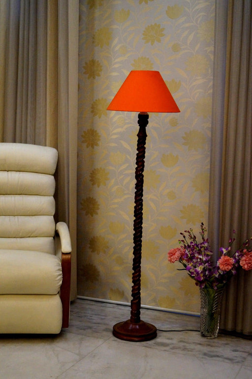 Floor Lamp Dark Brown & Orange with Conical Shade (Bulb Not Included) - WoodenTwist