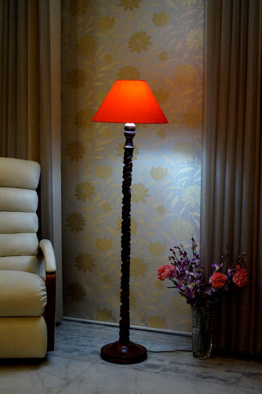 Floor Lamp Dark Brown & Orange with Conical Shade (Bulb Not Included) - WoodenTwist