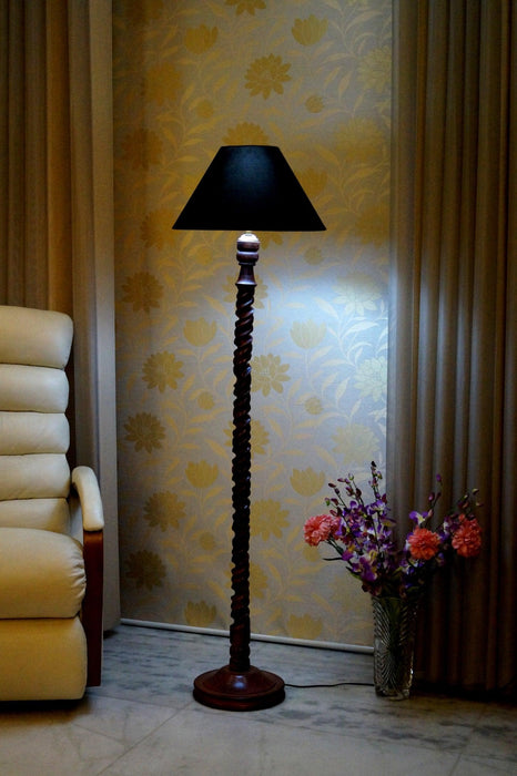 Floor Lamp Dark Brown & Black with Conical Shade (Bulb Not Included) - WoodenTwist