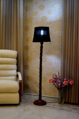 Mango Wood Floor Lamp Dark Brown & Black with Conical Shade (Bulb Not Included) - WoodenTwist