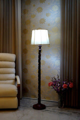 Mango Wood Floor Lamp Dark Brown & White with Conical Shade (Bulb Not Included) - WoodenTwist