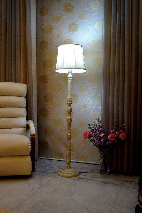 Mango Wood Floor Lamp Brown & White with Conical Shade (Bulb Not Included) - WoodenTwist