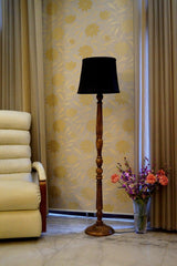 Mango Wood Floor Lamp (Black with Cylindrical Shade) - WoodenTwist