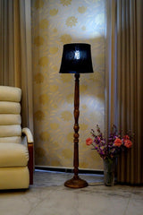 Mango Wood Floor Lamp (Black with Cylindrical Shade) - WoodenTwist