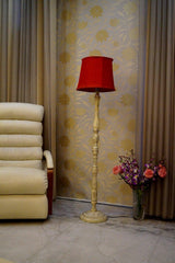 Mango Wood Floor Lamp Brown & Red with Conical Shade (Bulb Not Included) - WoodenTwist