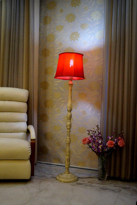 Mango Wood Floor Lamp Brown & Red with Conical Shade (Bulb Not Included) - WoodenTwist