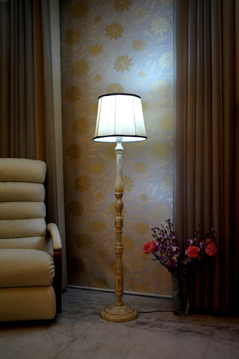 Mango Wood Floor Lamp Brown & White with Conical Shade (Bulb Not Included) - WoodenTwist