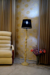 Mango Wood Floor Lamp Brown & Black with Conical Shade (Bulb Not Included) - WoodenTwist