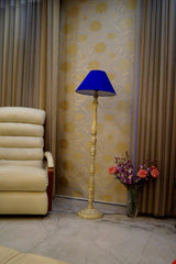 Mango Wood Floor Lamp Blue with Conical Shade (Bulb Not Included) - WoodenTwist