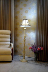 Mango Wood Floor Lamp White with Conical Shade (Bulb Not Included) - WoodenTwist