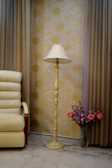 Mango Wood Floor Lamp White with Conical Shade (Bulb Not Included) - WoodenTwist