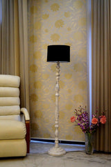 Mango Wood Floor Lamp (Brown & Black with Drum Shade) - WoodenTwist