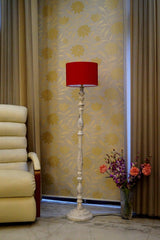 Mango Wood Floor Lamp (Red with Drum Shade) - WoodenTwist