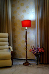 Mango Wood Floor Lamp With Shade (Brown & Red) - WoodenTwist