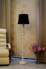 Mango Wood Floor Lamp (Brown & Black with Cylindrical Shade) - WoodenTwist