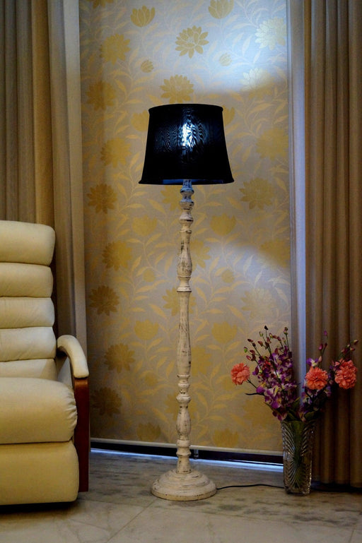 Mango Wood Floor Lamp (Brown & Black with Cylindrical Shade) - WoodenTwist
