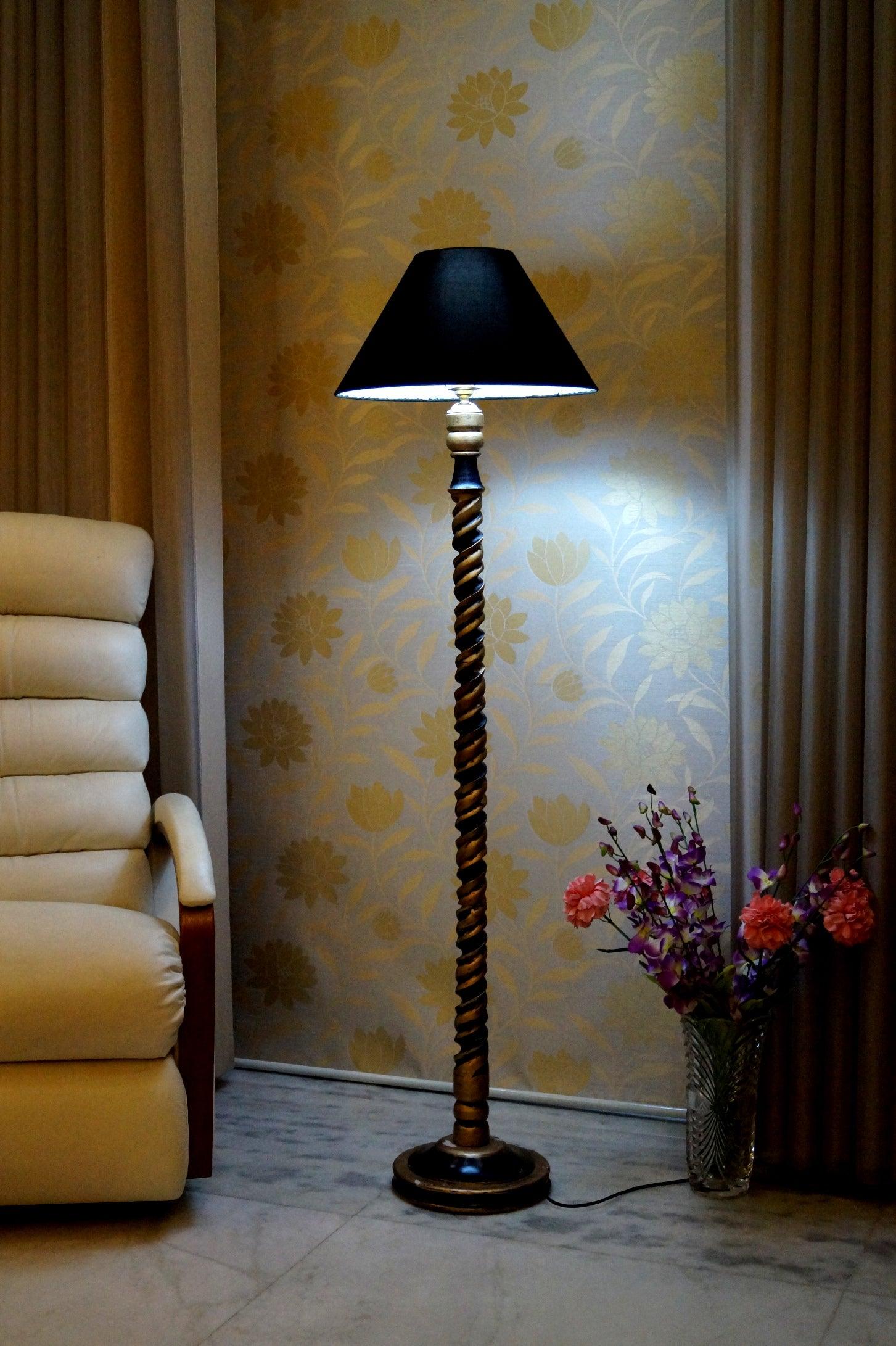 Classic Floor Lamp Black & Brown with (Bulb Not Included) - WoodenTwist