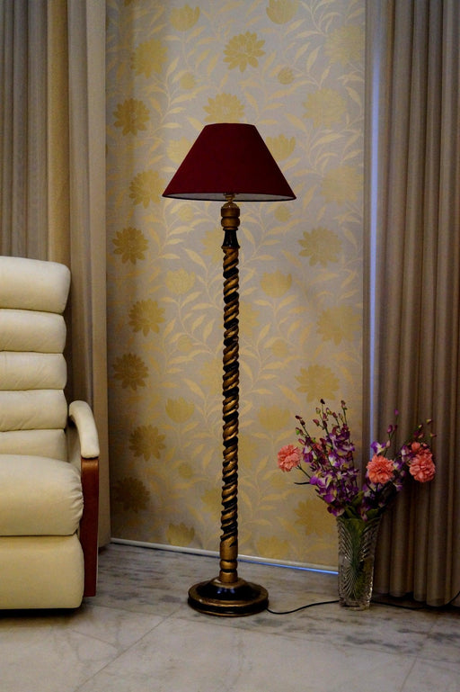 Classic Floor Lamp Maroon & Brown with (Bulb Not Included) - WoodenTwist