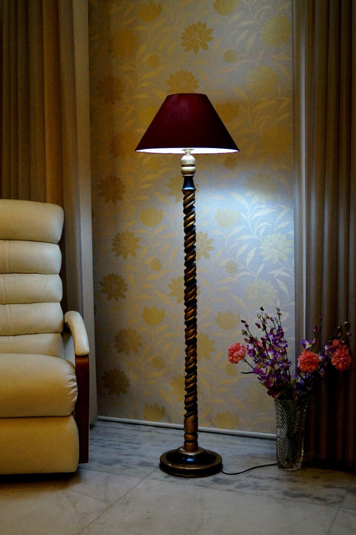 Classic Floor Lamp Maroon & Brown with (Bulb Not Included) - WoodenTwist
