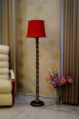 Classic Floor Lamp Red & Brown with (Bulb Not Included) - WoodenTwist