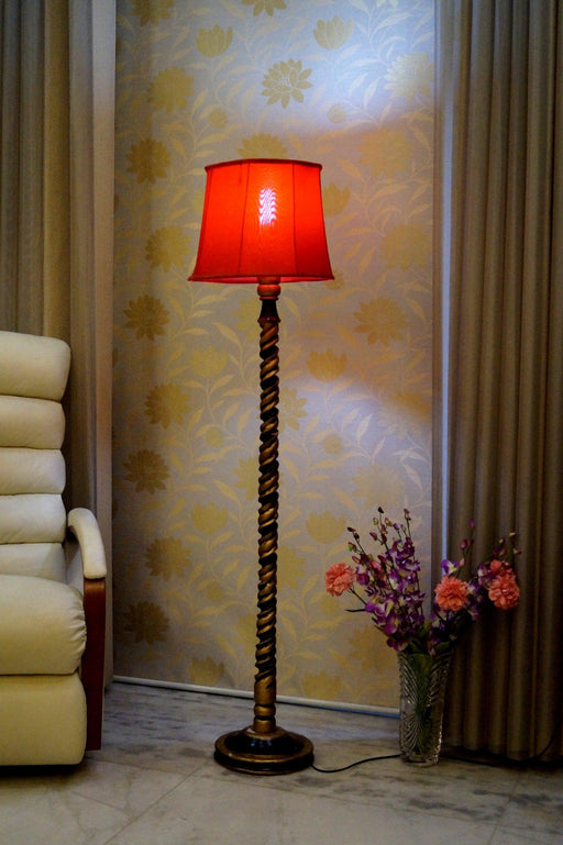 Classic Floor Lamp Red & Brown with (Bulb Not Included) - WoodenTwist