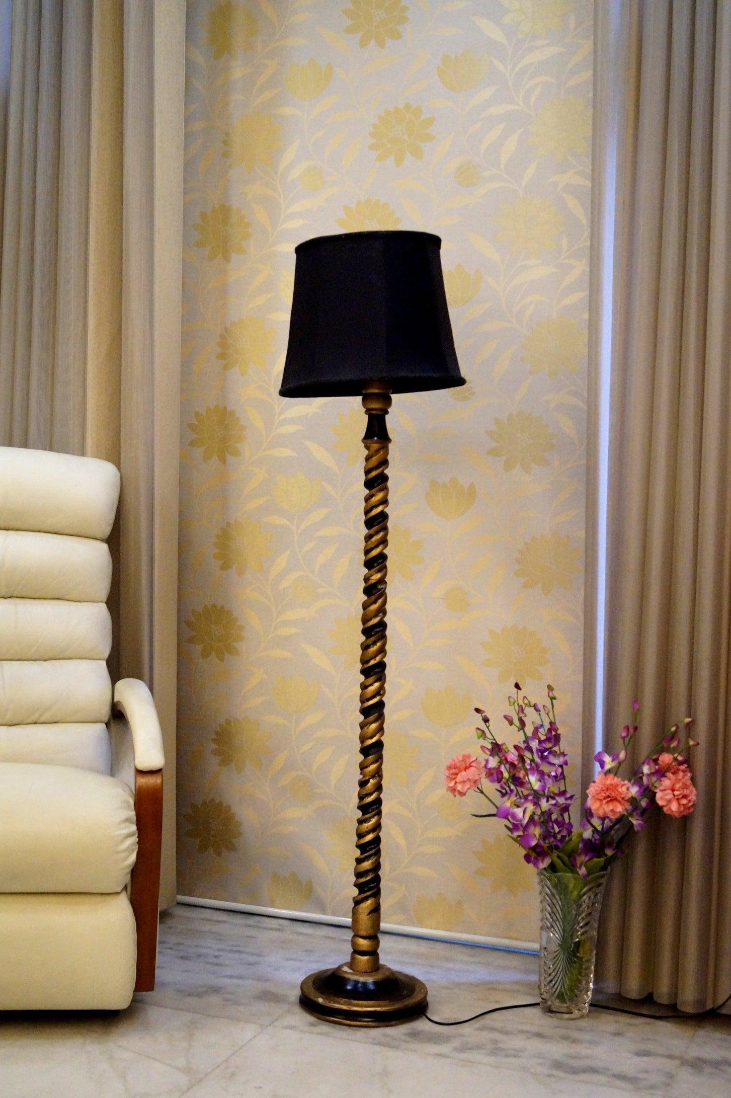 Classic Floor Lamp Black & Brown with (Bulb Not Included) - WoodenTwist